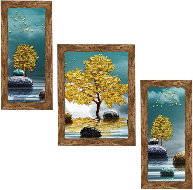 Indianara Set of 3 Abstract Art Framed (5353WNT) without glass Digital Reprint 13 inch x 10.2 inch Painting  (With Frame, Pack of 3)