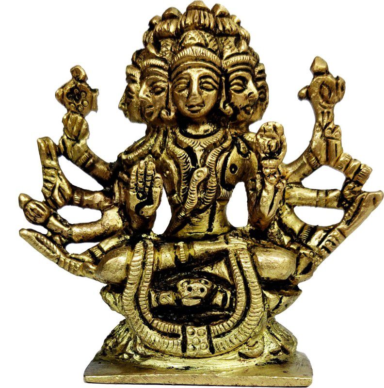 Purpledip Brass Idol Panchmukhi Hanuman: Collectible Statue for Home Temple Decorative Showpiece - 11 cm  (Brass, Gold)