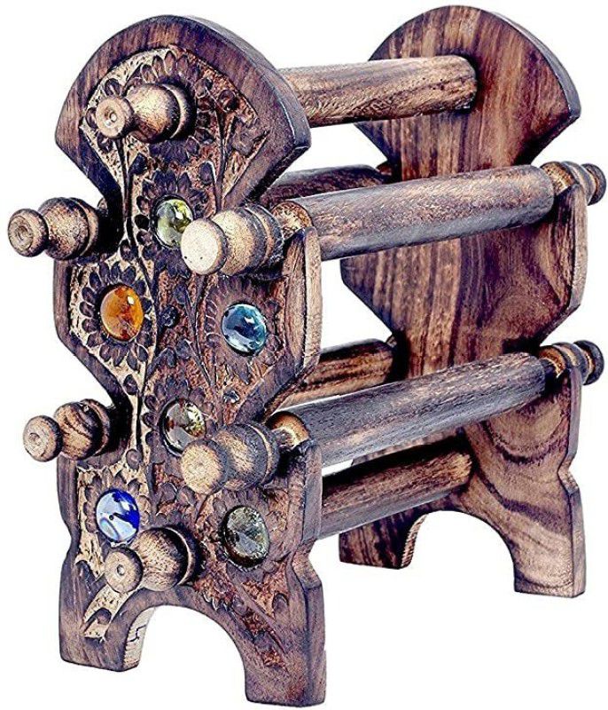 MODERNCOLLECTION Wooden Bangle Holder Jewellery Stand for Women Carving (Small) Decorative Showpiece - 10 cm  (Wood, Brown)