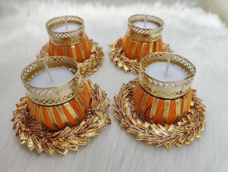 Shetu Diwali Diya Set,Diwali Lamp, Home Made Diya Gold Plated (Pack of 4) Table Diya Set  (Height: 2.5 inch)