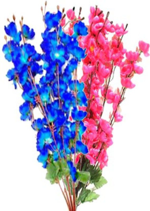 Aaradhya collections Blue, Pink Cherry Blossom Artificial Flower  (35.5 inch, Pack of 2, Flower Bunch)