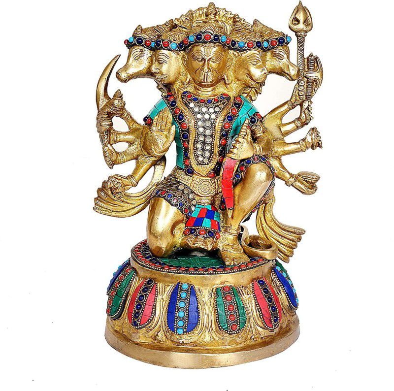 Brass statue villa Brass Panchmukhi Hanuman Idol Statue - (Brass, Height 13 Inch Decorative Showpiece - 33.2 cm  (Brass, Multicolor)