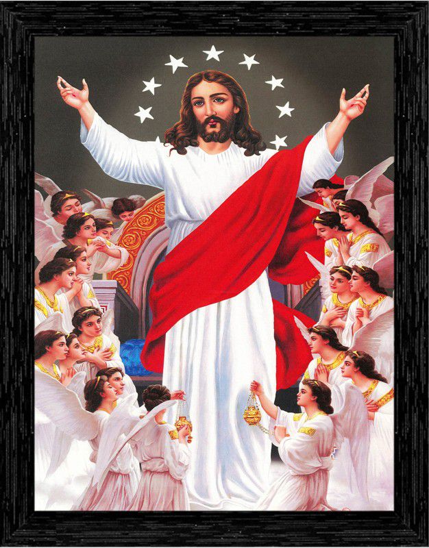 Indianara Jesus Chirst Painting (4315BK) -Synthetic Fame, 10 x 13 Inch Digital Reprint 13 inch x 10.2 inch Painting  (With Frame)