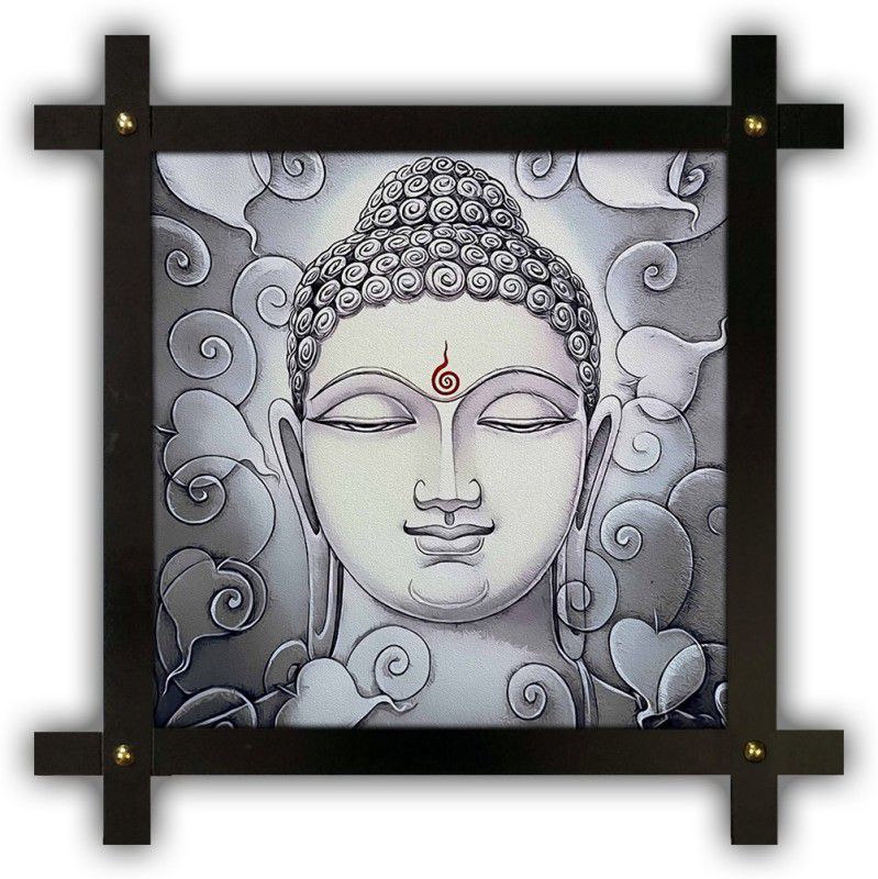 Poster N Frames Cross Wooden Frame Hand-Crafted with photo of Buddha 1927-Crossframe Digital Reprint 16.5 inch x 16.5 inch Painting  (With Frame)