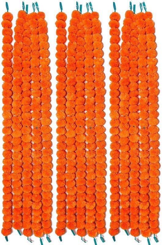 The Thaath Artificial Flowers Phool Mala Marigold Fluffy Flower Orange Marigold Artificial Flower  (60 inch, Pack of 15, Garlands)