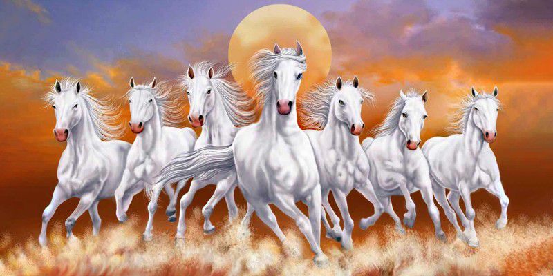 lucky seven horses running at sunrise ll 7 horse vastu poster in canvas print poster Fine Art Print  (24 inch X 48 inch)