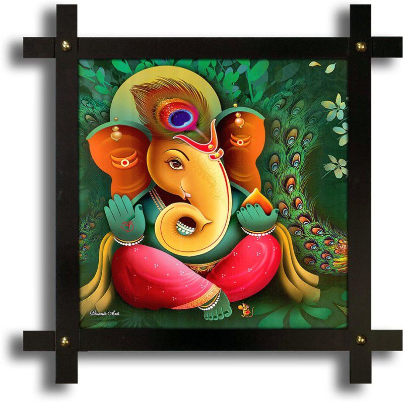 Poster N Frames Frame Hand-Crafted with photo of Lord Ganesh ji Digital Reprint 16.5 inch x 16.5 inch Painting  (With Frame)