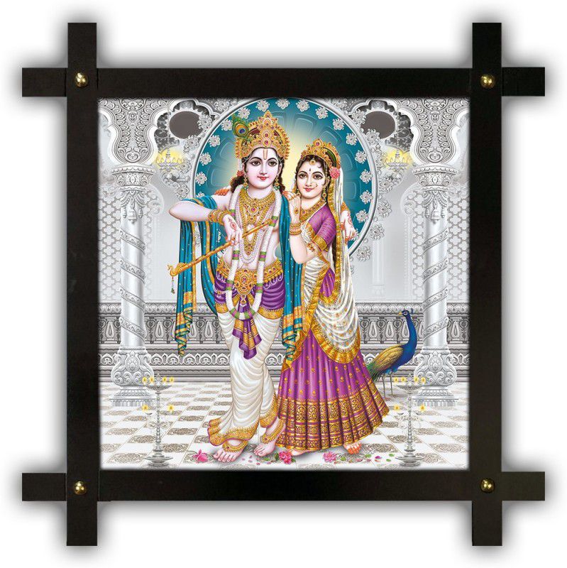 Poster N Frames Cross Wooden Frame Hand-Crafted with photo of Radha Krishna 20694 Digital Reprint 16.5 inch x 16.5 inch Painting  (With Frame)