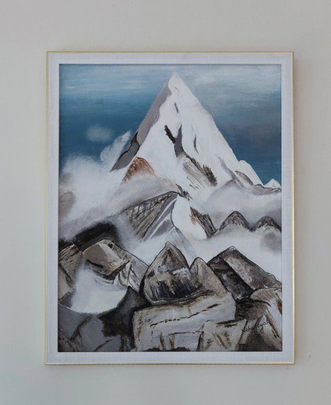 Neha Art Gallery Mountain handmade canvas Acrylic 19.5 inch x 15.5 inch Painting  (With Frame)