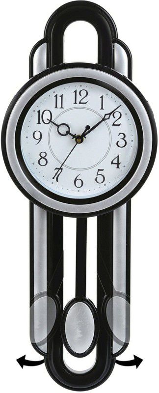 Att'z Analog 52 cm X 20 cm Wall Clock  (Silver, Black, With Glass, Pendulum)