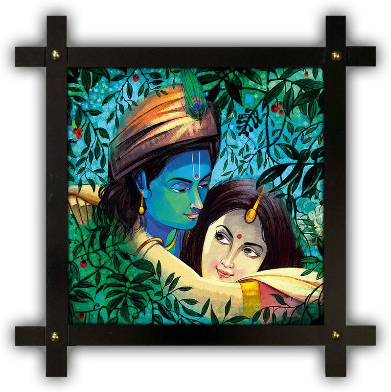 Poster N Frames Cross Wooden Frame Hand-Crafted with photo of Radha Krishna 14538 Digital Reprint 16.5 inch x 16.5 inch Painting  (With Frame)