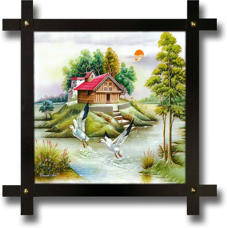 Poster N Frames Cross Wooden Frame Hand-Crafted with photo of landscape scenery Digital Reprint 16.5 inch x 16.5 inch Painting  (With Frame)