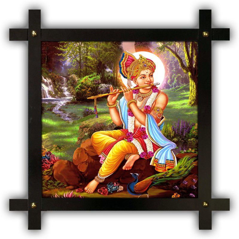 Poster N Frames Cross Wooden Frame Hand-Crafted with photo of Baby Krishna 17452-corssframe.jpg Digital Reprint 16.5 inch x 16.5 inch Painting  (With Frame)