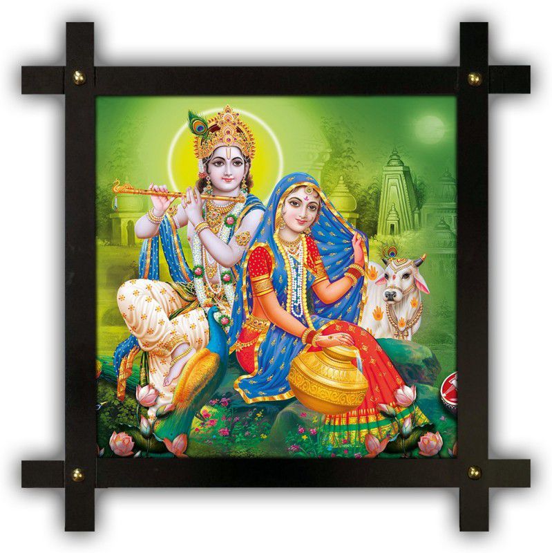 Poster N Frames Cross Wooden Frame Hand-Crafted with photo of Radha Krishna m-105 Digital Reprint 16.5 inch x 16.5 inch Painting  (With Frame)