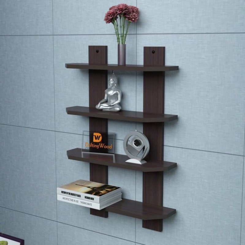 ONLINECRAFTS brown double patti cut wali Wooden Wall Shelf  (Number of Shelves - 4, Brown)