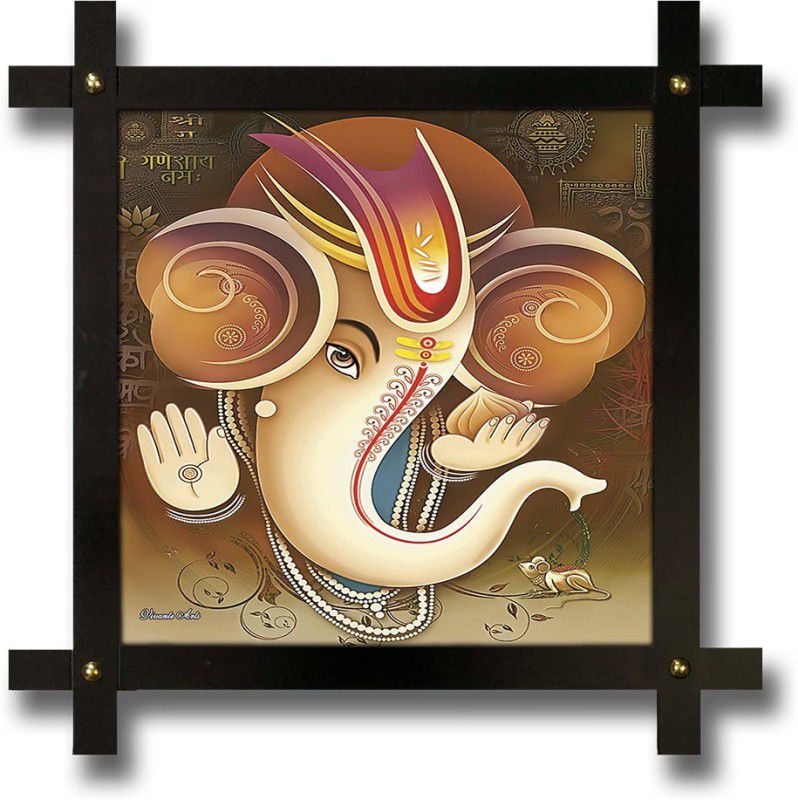 Poster N Frames Cross Wooden Frame Hand-Crafted with photo of Lord Ganesh ji Digital Reprint 16.5 inch x 16.5 inch Painting  (With Frame)