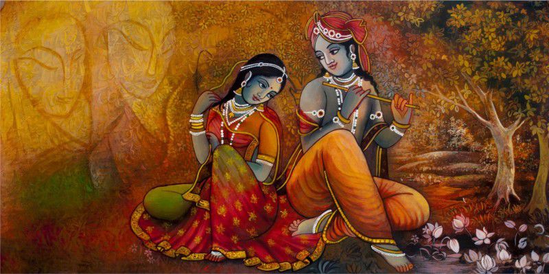 shoelific Radha Krishna Vinyl Self Adhesive Painting Without Frame Digital Reprint 24 inch x 48 inch Painting  (Without Frame)