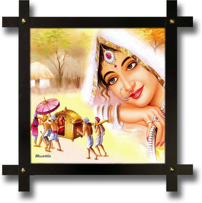 Poster N Frames Cross Wooden Frame Hand-Crafted with photo of Rajesthani Culture Digital Reprint 16.5 inch x 16.5 inch Painting  (With Frame)