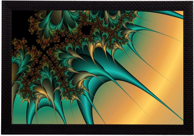 eCraftIndia Abstract Green & Yellow Satin Matt Textured UV Art Canvas 10 inch x 14 inch Painting  (With Frame)