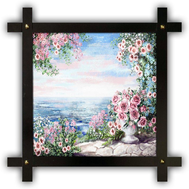 Poster N Frames Cross Wooden Frame Hand-Crafted with photo of Hand Painting Landscape Scenery 18080 Digital Reprint 16.5 inch x 16.5 inch Painting  (With Frame)