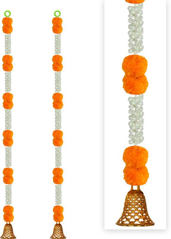Craftox Décor Artificial Marigold with Jasmine Flowers Hanging Garland Color Light Orange Orange Jasmine, Marigold Artificial Flower  (60 inch, Pack of 2, Garlands)