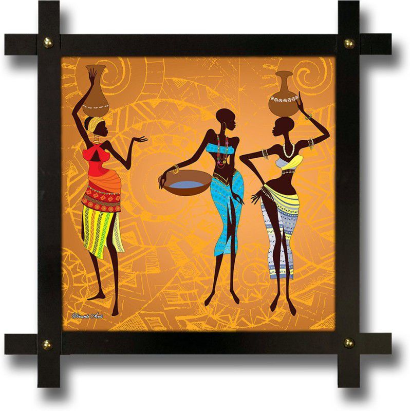 Poster N Frames Cross Wooden Frame Hand-Crafted with photo of Modern African Art Digital Reprint 16.5 inch x 16.5 inch Painting  (With Frame)