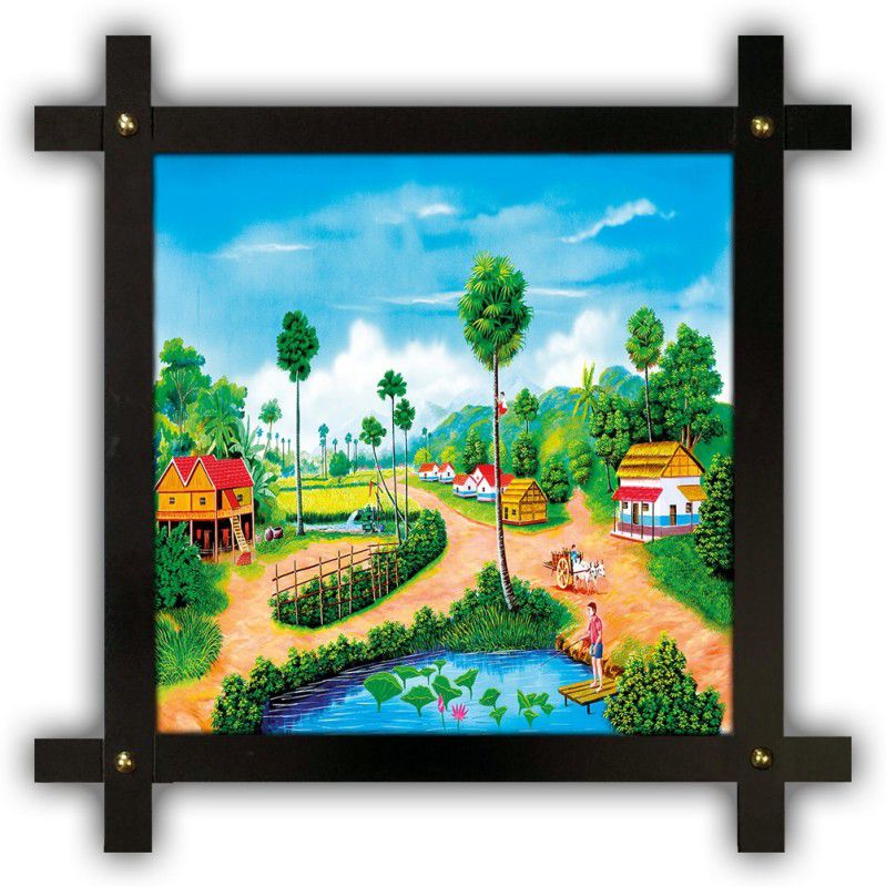Poster N Frames Cross Wooden Frame Hand-Crafted with photo of Hand Painting Landscape Scenery 9735 Digital Reprint 16.5 inch x 16.5 inch Painting  (With Frame)
