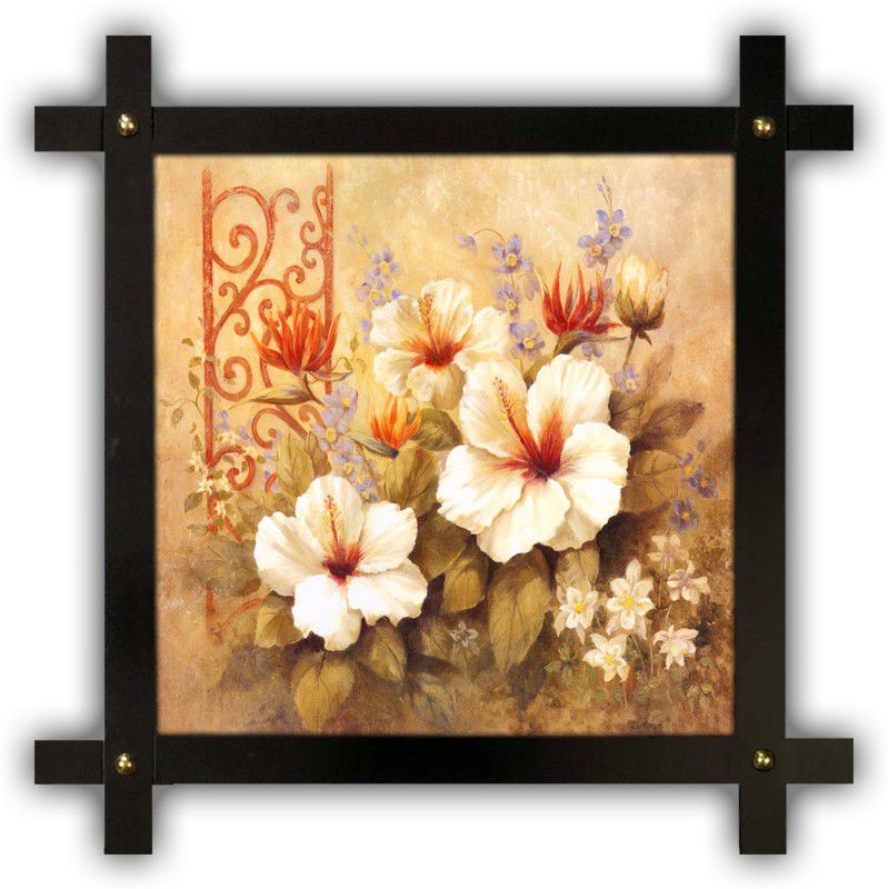 Poster N Frames Cross Wooden Frame Hand-Crafted with photo of flowers 25369- crossframe Digital Reprint 16.5 inch x 16.5 inch Painting  (With Frame)