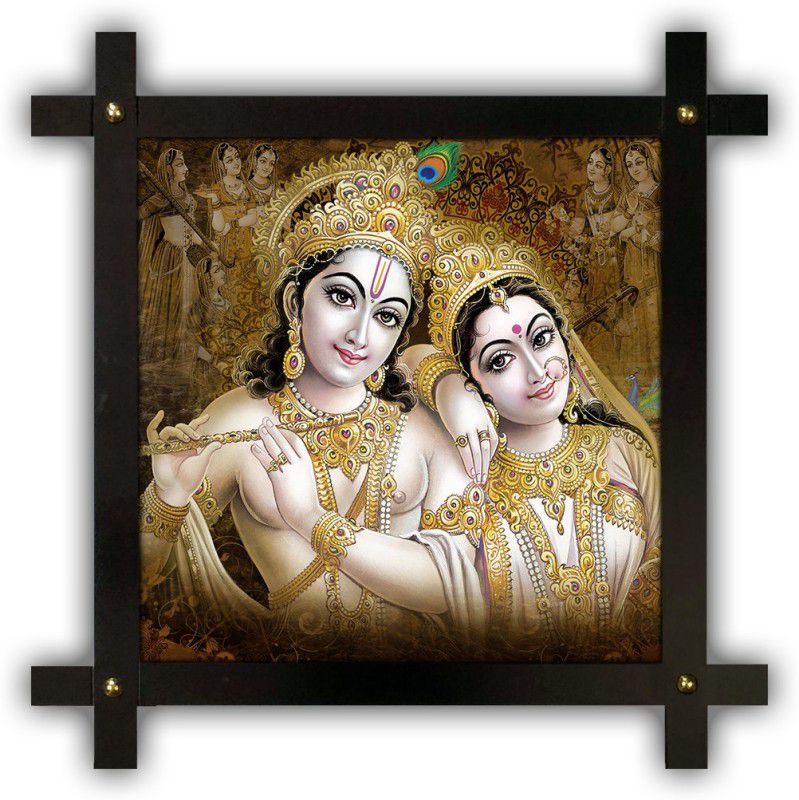 Poster N Frames Cross Wooden Frame Hand-Crafted with photo of Radha Krishna 14669 Digital Reprint 16.5 inch x 16.5 inch Painting  (With Frame)