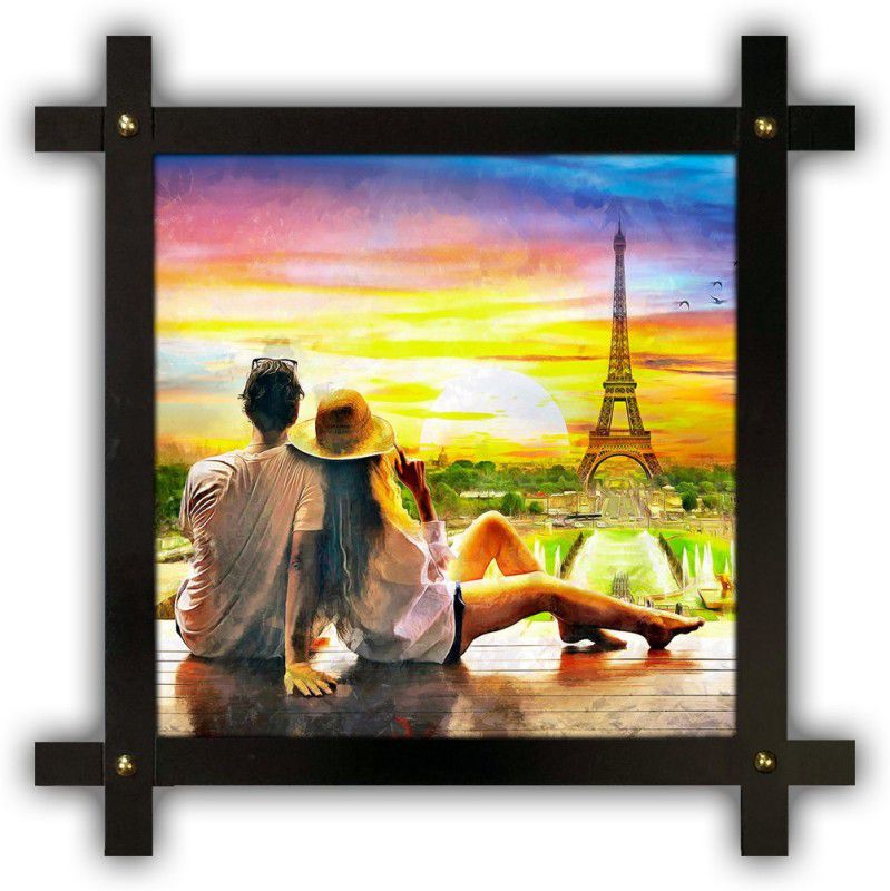 Poster N Frames Cross Wooden Frame Hand-Crafted with photo of Eiffel Tower Landscape Scenery 18043 Digital Reprint 16.5 inch x 16.5 inch Painting  (With Frame)