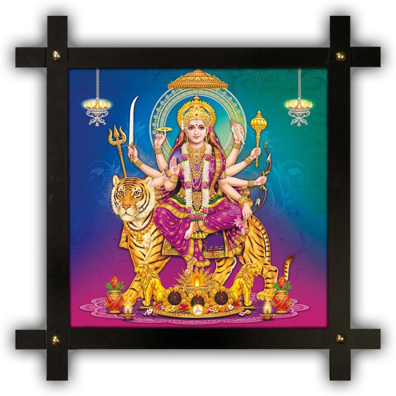 Poster N Frames Cross Wooden Frame Hand-Crafted with photo of Maa Durga 20767-crossframe Digital Reprint 16.5 inch x 16.5 inch Painting  (With Frame)