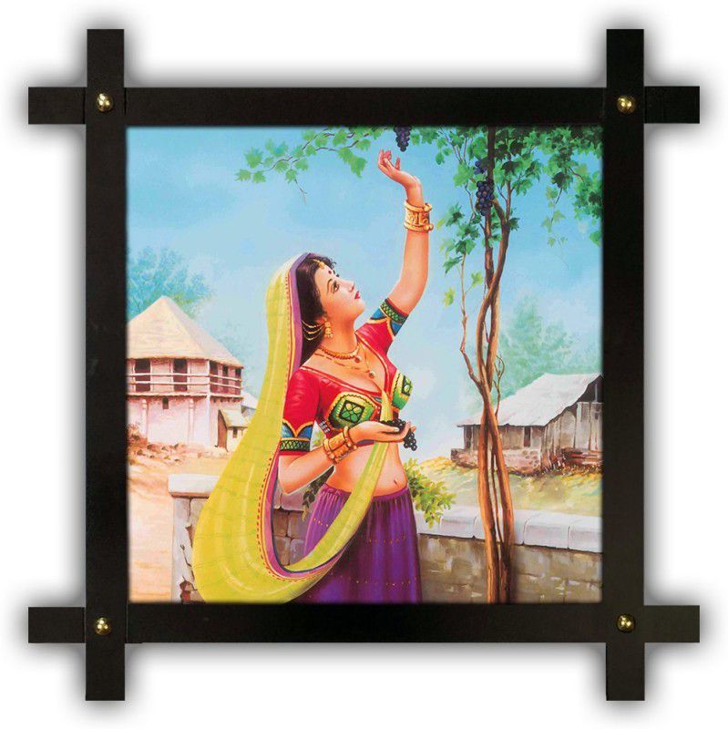 Poster N Frames Cross Wooden Frame Hand-Crafted with photo of Rajasthani Art 7156-12x12-crossframe Digital Reprint 16.5 inch x 16.5 inch Painting  (With Frame)