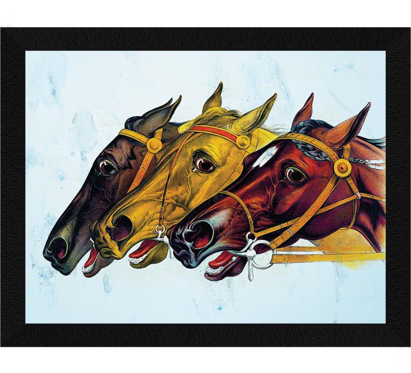 ArtX 3 Horse Faces Framed Wall Painting For Home Decorative Ink 10.5 inch x 13.5 inch Painting  (With Frame)