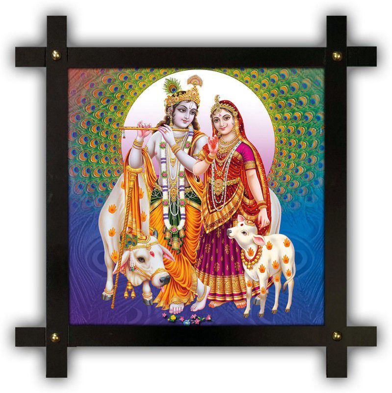 Poster N Frames Cross Wooden Frame Hand-Crafted with photo of Radha Krishna m-107 Digital Reprint 16.5 inch x 16.5 inch Painting  (With Frame)