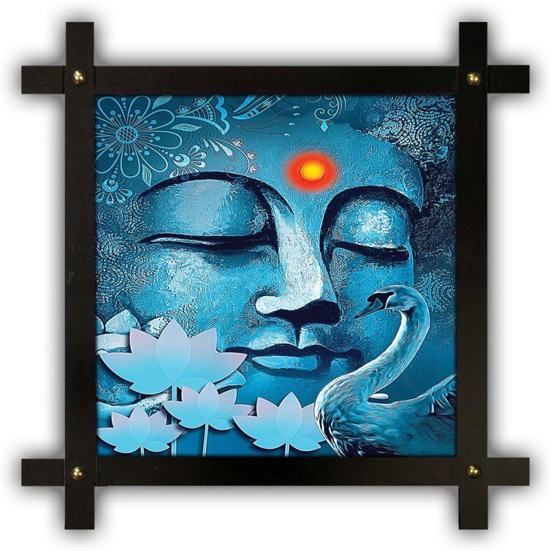Poster N Frames Cross Wooden Frame Hand-Crafted with photo of Buddha 7773-Crossframe Digital Reprint 16.5 inch x 16.5 inch Painting  (With Frame)