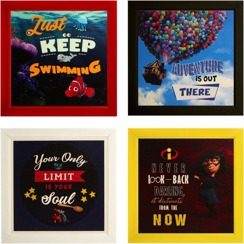 Indianara Set of 4 Motivational Quotes Paintings Without Glass 9.5 x 9.5 inch Each Digital Reprint 9.5 inch x 9.5 inch Painting  (With Frame, Pack of 4)