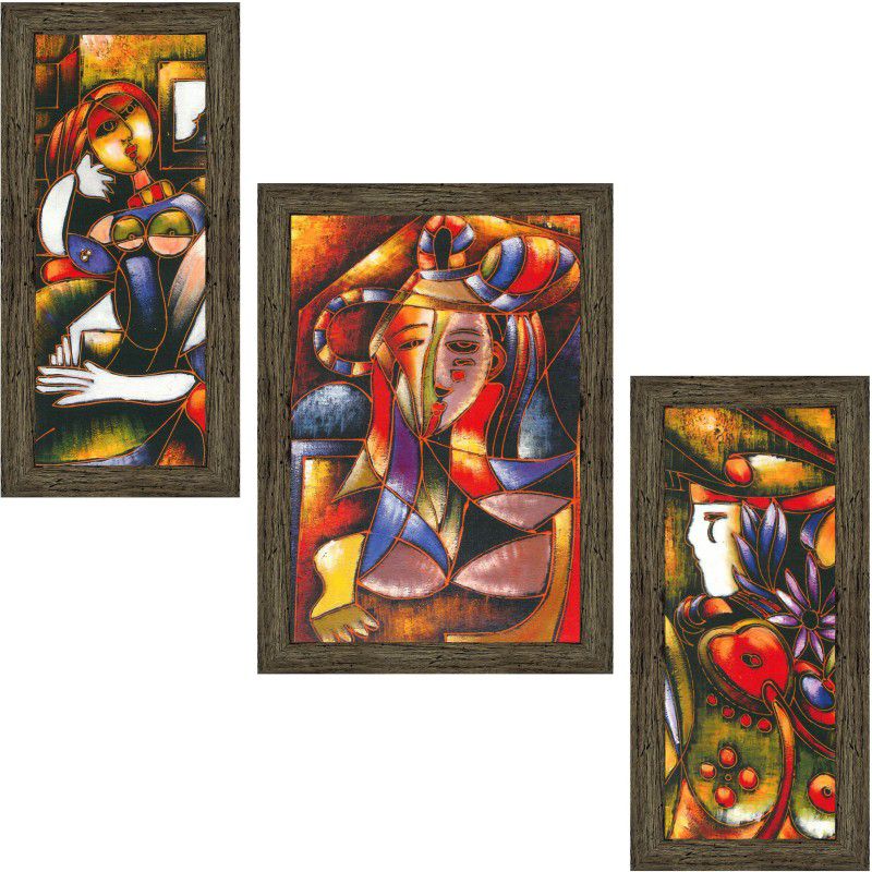 Indianara Set of 3 Modern Art Framed Art Painting (0031EBY) without glass Digital Reprint 13 inch x 10.2 inch Painting  (With Frame, Pack of 3)