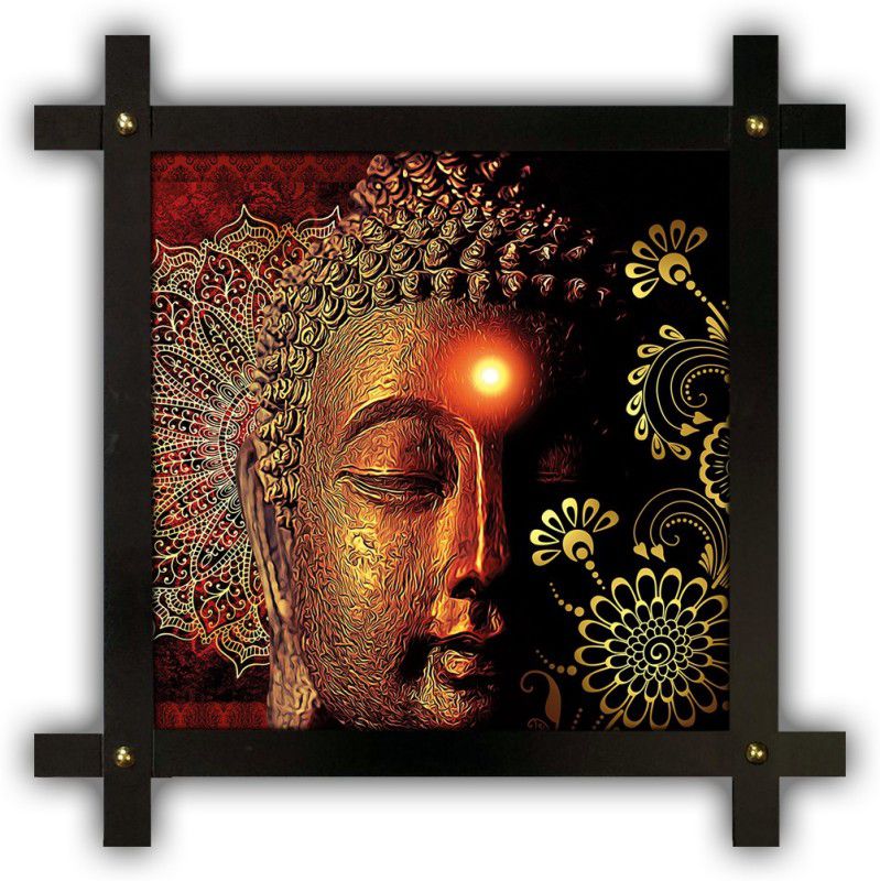 Poster N Frames Cross Wooden Frame Hand-Crafted with photo of Buddha 5590-Crossframe Digital Reprint 16.5 inch x 16.5 inch Painting  (With Frame)