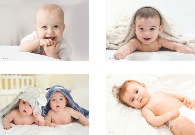 pack of 4 Baby Posters | Cute Baby Posters | Smiling Baby Posters | Posters for pregnant Women | HD Baby Wall Poster (12*18 inch) 300 Gsm Paper, Gloss Laminated | Paper Print (Rolled) Paper Print  (18 inch X 12 inch)