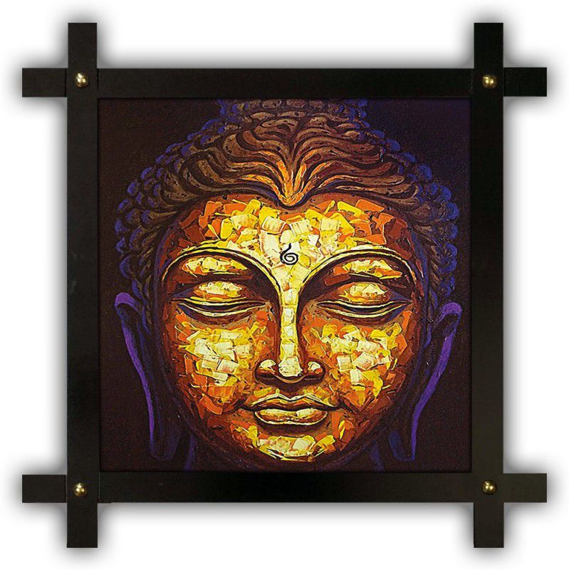 Poster N Frames Cross Wooden Frame Hand-Crafted with photo of Buddha 1789-Crossframe Digital Reprint 16.5 inch x 16.5 inch Painting  (With Frame)
