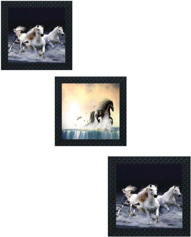 1A Art Street Set Of 3 Modern Horse Uv Framed Painting For Bedroom Livingroom & Office Décor Ink 28.5 inch x 9.5 inch Painting  (With Frame, Pack of 3)