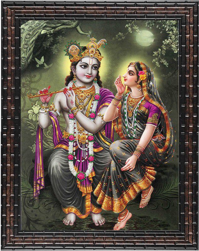 Indianara Radha Krishna Painting (4357GB) -Synthetic Frame, 10 x 13 Inch Digital Reprint 13 inch x 10.2 inch Painting  (With Frame)