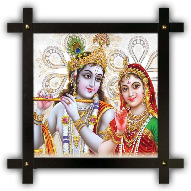 Poster N Frames Cross Wooden Frame Hand-Crafted with photo of Radha Krishna 4283 Digital Reprint 16.5 inch x 16.5 inch Painting  (With Frame)