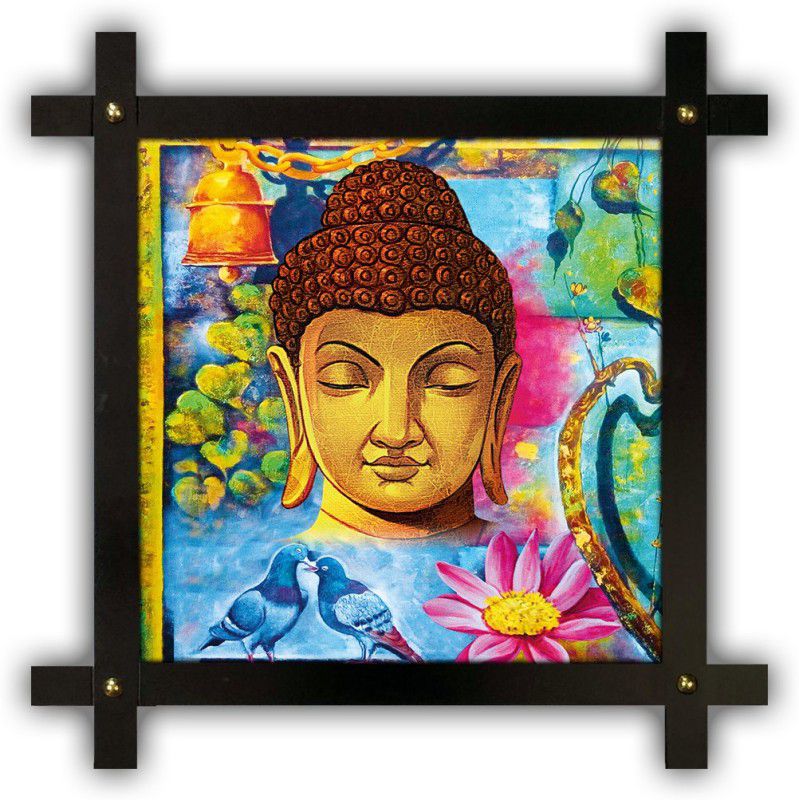 Poster N Frames Cross Wooden Frame Hand-Crafted with photo of Buddha 14903-Crossframe Digital Reprint 16.5 inch x 16.5 inch Painting  (With Frame)