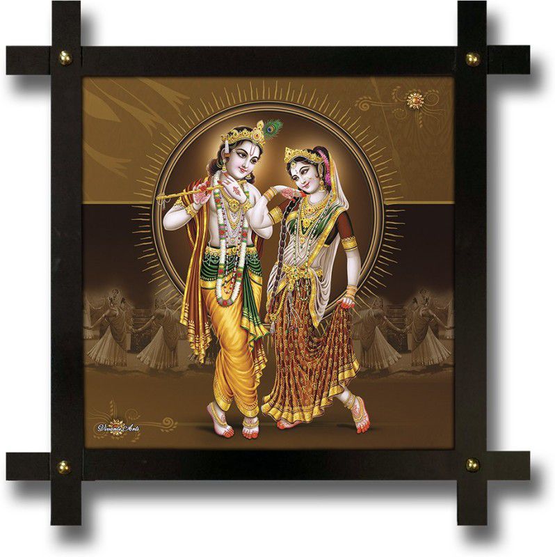 Poster N Frames Cross Wooden Frame Hand-Crafted with photo of Radha kishna Digital Reprint 16.5 inch x 16.5 inch Painting  (With Frame)