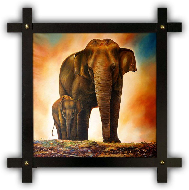 Poster N Frames Cross Wooden Frame Hand-Crafted with photo of elephant 18285- crossframe Digital Reprint 16.5 inch x 16.5 inch Painting  (With Frame)