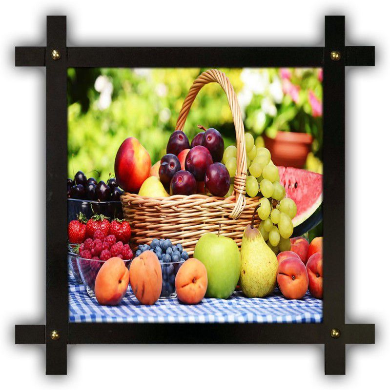 Poster N Frames Cross Wooden Frame Hand-Crafted with photo of fruits and vegetable 25382- crossframe Digital Reprint 16.5 inch x 16.5 inch Painting  (With Frame)