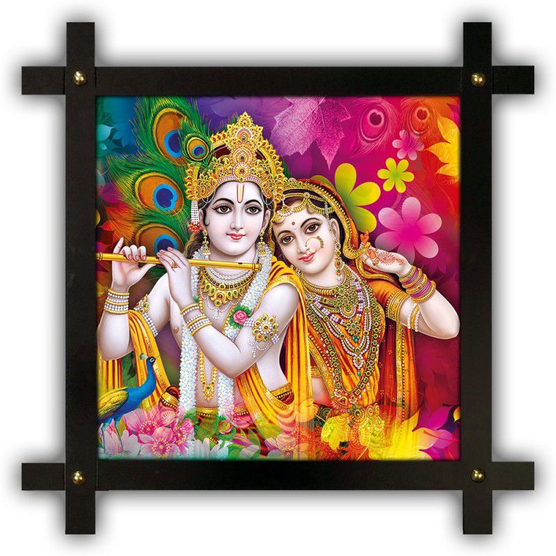 Poster N Frames Cross Wooden Frame Hand-Crafted with photo of Radha Krishna 14777 Digital Reprint 16.5 inch x 16.5 inch Painting  (With Frame)