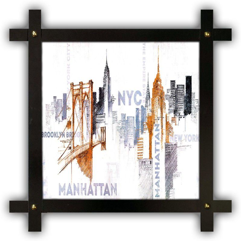 Poster N Frames Cross Wooden Frame Hand-Crafted with photo of Eiffel Tower Landscape Scenery 18307 Digital Reprint 16.5 inch x 16.5 inch Painting  (With Frame)
