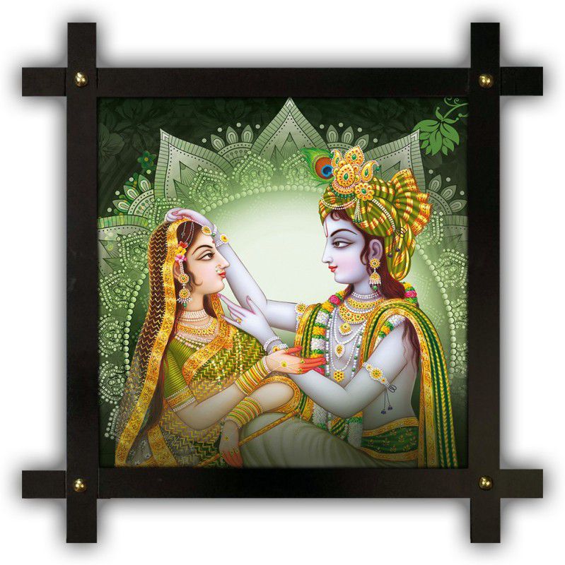 Poster N Frames Cross Wooden Frame Hand-Crafted with photo of Radha Krishna 4330 Digital Reprint 16.5 inch x 16.5 inch Painting  (With Frame)